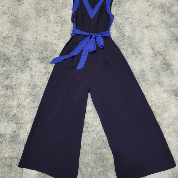 Anthropologie elevenses “Becas" Blue and Black Jumpsuit, Size 2 Reg, Like New - Picture 3 of 4